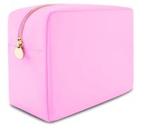 DANCOUR Nylon Makeup Bags for Women Large Preppy Travel Toiletry Pouch Cosmetic Bag Makeup Organizer, Light Pink, L, Large