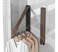 dancrul Clothes Drying Rack for Laundry Drying Rack Wall Mounted Clothes Hanger Rack Retractable Laundry Hanger Dryer Rack Space Saving Closet Organizer Aluminium (Walnut)