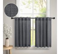 DANCURTON Kitchen Cafe Curtains 24 Inch Length 2 Panels Back Tab Pocket Light Filtering Sheer Privacy Linen Short Curtains for Small Window Dark Grey Curtain for Bathroom 30x24 Charcoal Gray Farmhouse