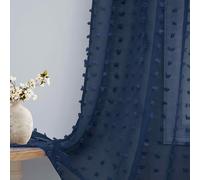 DANCURTON Navy Sheer Curtains Pom Pom Back Tab 52 Inch Width by 90 Inch Length, DT-FKXH-APCL-Navy Blue-52x90