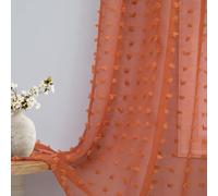 DANCURTON Rust Orange Sheer Curtains 96 Inches Long 2 Panels Living Room 52 Inch Width Boho Farmhouse Sheer Window Curtain Pom Pom Tuft Semi Curtains for Girl Kids Bedroom Back Tab 52x96 Burnt Orange