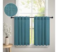 Dancurton Turquoise Farmhouse Kitchen Curtains Over Sink 30 Inch Length for Small Window 2 Panel Back Tab Pocket Linen Cafe Tier Opaque Lightweight Short Dark Teal Blue Curtain for Bathroom Door 30x30