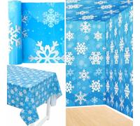 Dandat 100 ft x 54 Inch Christmas Snowflake Tablecloth Roll Long Blue Disposable Plastic Snowflake Tablecloth Table Cover for Christmas Winter Holiday Picnic Party Supplies (Sky Blue)