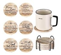 Dandat 12 Pcs Christian Coasters with Bible Verses, Ceramic, Multi-colored, Round, Drink Coasters with Cork Backing, Absorbent, Suitable for Hot & Cold Drinks, Ideal for Gifts