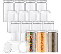 Dandat 16 Pcs Plastic Jars with Lids 30 oz Bottles Containers Plastic Mason Jars Canisters Cylinders Storage Kitchen and Household Organization Cup for Dry Goods, Spice, Honey(Clear)