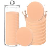 Dandat 20 Pcs Round Makeup Sponge with Acrylic Container Compact Powder Puff Cosmetic Sponge Round Foam Pad Beauty Face Makeup Foundation Powder Blender for Wet and Dry Dual Use(Skin Color)