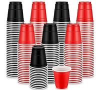 Dandat 200 Pack 2 oz Plastic Shot Glasses Plastic Cups Mini Disposable Glasses for BBQ Christmas Party Tastings Serving Sample Picnic Camping Daily Life Wedding Supplies (Black, Red)