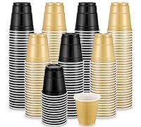 Dandat 200 Pack 2 oz Plastic Shot Glasses Plastic Cups Mini Disposable Glasses for BBQ Christmas Party Tastings Serving Sample Picnic Camping Daily Life Wedding Supplies (Black, Gold)