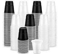 Dandat 200 Pack 2 oz Plastic Shot Glasses Plastic Cups Mini Disposable Glasses for BBQ Christmas Party Tastings Serving Sample Picnic Camping Daily Life Wedding Supplies (Black, White)