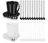 Dandat 24 Pcs Shot Glass on Beaded Necklace Graduation Accessories Disposable Mini Plastic Shot Cups for Graduation Party Accessories Bachelorette Birthday Wedding Festival Party Favor(Black, White)