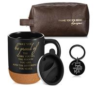 Dandat 3 Pcs Thank You Gift for Men Coworker Appreciation Office Valentines Gift Leather Toiletry Bag May You Be Proud 15oz Coffee Cup with Keychain for Boss Manager Teacher Nurse Employee, Brown, S