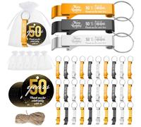 Dandat 54 Sets 50th Birthday Party Favors for Guest Beer Opener Keychain Thank You Tags with Organza Bags for 50th Anniversary Party Favors Souvenirs Gifts Supplies