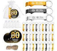 Dandat 54 Sets 80th Birthday Party Favors for Guest Metal Beer Opener Keychain with Thank You Tags and Organza Bags 80th Birthday Souvenirs for Man Anniversary Party Gifts Supplies