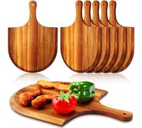Dandat 6 Pcs Acacia Wood Pizza Peel with Handles 12 Inch Wooden Pizza Spatula Paddle Round Pizza Cutting Board Cheese Pizza Serving Tray for Meat Bread Charcuterie Deli