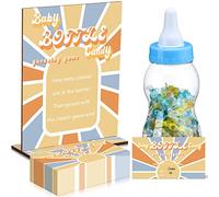 Dandat 62 Pcs Here Comes The Son Candy Guessing Game Includes 11 Inch Large Baby Bottle Bank 60 Pcs Candy Guessing Cards for Expecting Mothers, Girl and Boys Baby Showers Party Games