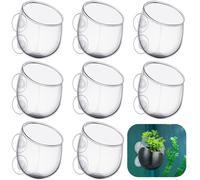 Dandat 8 Pcs Aquarium Plant Holder Pot Clear Glass Aquatic Plant Cup with Suction Cups Aquarium Plant Fish Tank Pots for Aquaponic Plant Cultivation Water Feature Decoration