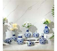 Dandat 8 Pcs Chinoiserie Bud Vases Ceramic Small Blue and White Floral Chinese Porcelain Vase Set for Shelf Table Centerpieces Home Decor(Elegant)