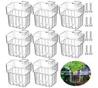 Dandat 8 Pcs Clear Acrylic Aquarium Plant Holder with Hooks Top Aquarium Plant Hanging Fish Tank Cup Pots Aquascape Decoration for Aquaponic Cultivation Water Feature Decoration