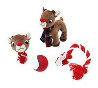 DanDee Rudolph The Red-Nosed Reindeer | 4-Piece Ball, Rope, and Two Squeaker Toy Bundle | Officially Licensed Holiday Pet Gift Sets | Rudolph, Brown