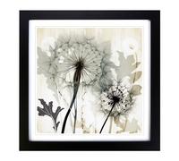 Dandelion Art Deco No.2 Framed Print | 18x18 Inch Black Framed Wall Art | Ready to Hang | Art Deco Nature Picture | Living Room Bedroom Lounge Office
