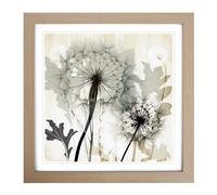 Dandelion Art Deco No.2 Framed Print | 18x18 Inch Oak Framed Wall Art | Ready to Hang | Art Deco Nature Picture | Living Room Bedroom Lounge Office