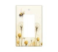 Dandelion Bee Decorative Light Switch Cover Plate 1 Gang Single Rocker, Vintage Florals Insect Electrical Faceplate for Kitchen Bathroom, Spring Flowers Switchcover Decor