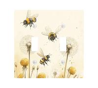 Dandelion Bee Decorative Light Switch Cover Plate 2 Gang Double Toggle, Vintage Florals Insect Electrical Faceplate for Kitchen Bathroom, Spring Flowers Switchcover Decor