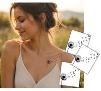 Dandelion & Birds Temporary Tattoo (3 Pack) - Fine Line Flying Bird & Blowing Flower Design - Minimalist Nature Tattoo for Wrist, Collarbone & Shoulder