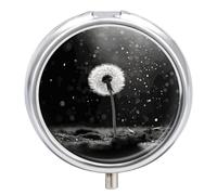 Dandelion Black and White Pill Box Round Portable Small Pill Case Waterproof Travel Pill Box Organizer for Pocket Purse and Daily Convenience