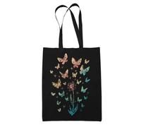 Dandelion Butterflies Tote Bag - Black - Butterfly Lover Shopping Bag - Cute Wildflower Carry Purse - Nature Lover Gardener Gifts - Make a Wish Floral Trendy Canvas Tote Bag