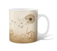 Dandelion Ceramic Coffee Mug, Nature Organic Seeds Dots Spring Beige Novelty Tea Mug with Handle Gift for Friendship Family Colleague Teachers Sweetheart Staff 11 Oz