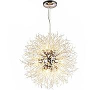Dandelion Chandelier, Modern Dimmable Crystal Pendant Lighting, Stainless Steel Firework Ceiling Light Fixtures for Dining Room, Bedroom, Bathroom, Kitchen, Living Room, G9 Bulbs,Silver,60cm