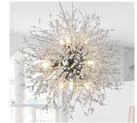 Dandelion Chandeliers, Crystal Fireworks Sputnik Ceiling Light Fixture, Round Pendant Lighting for Dining Room Living Room Bedroom Bathroom Kitchen Foyer Girls Room,Silver 9Lights