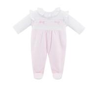 Dandelion Clothing Baby Girls Pink Ruffles and Lace Rompers Spanish Frilled Dobbie Bow Sleepsuit Newborn - 6 Months (Baby 0-3 Months)