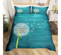 Dandelion Comforter Cover Set Botanical Floral Bedding Set for Kids Boys Girls Teal Blue Wooden Girly Duvet Cover Set Blossom Flowers Quilt Cover 3Pcs King Size
