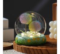 Dandelion Cordless Night Light with Glass Cover Wooden Base, Battery Operated Night Light Unique Gift for Dad Mom Teacher Birthday Wedding Valentine's Father's Day