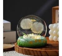 Dandelion Cordless Night Light with Glass Cover Wooden Base, Battery Operated Night Light Unique Gift for Dad Mom Teacher Birthday Wedding Valentine's Father's Day