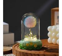 Dandelion Cordless Night Light with Glass Cover Wooden Base, Battery Operated Night Light Unique Gift for Dad Mom Teacher Birthday Wedding Valentine's Father's Day