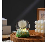Dandelion Cordless Night Light with Glass Cover Wooden Base, Battery Operated Night Light Unique Gift for Dad Mom Teacher Birthday Wedding Valentine's Father's Day