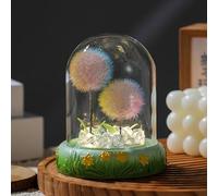 Dandelion Cordless Night Light with Glass Cover Wooden Base, Battery Operated Night Light Unique Gift for Dad Mom Teacher Birthday Wedding Valentine's Father's Day