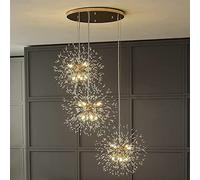EFPD Dandelion Crystal Chandelier, 8-Light Golden Fireworks Ceiling Light, Modern Chandelier for Bedroom Living Room Dining Room Kitchen Island Corridor (3pcs)