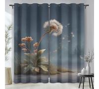 Dandelion Curtains, Floral Aesthetic Botanical Blackout Curtain for Bedroom Living Room, Duck Egg Blue Thermal Insulated Eyelet Curtains & Drapes, 46 x 90 Inch (Width x Drop), 2 Panels,