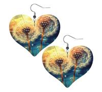 Dandelion DIY Drawing Paint Leather Earrings for Women Heart Dangle Earrings Lightweight Drop Earring Jewelry Gift