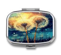 Dandelion DIY Drawing Paint Pill Box Medicine Pill Organizer Small Pill Case Travel Pill Container Portable Pill Case for Pocket 2 Compartment Pill Holder Pill Boxes for Travel