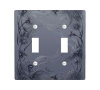 Dandelion Double Light Switch Cover Plate, Elegant Natural Floral Swirl Spring Gray Plastic Standard Size Decorative Wall Plates for Home Living Room New Apartment Decor