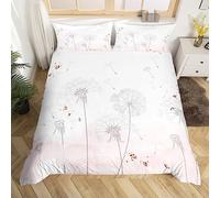 Dandelion Duvet Cover Set Double Size, Pink White Wildflower Comforter Cover with 2 Pillowcases, Botanical Plants Bedding Set 3pcs for Kids Boys Girls Bedroom Decor Lightweight Bedspread Cover