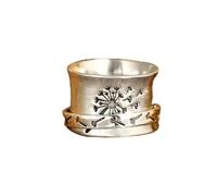 Dandelion Flower Spinner Ring for Women Men Anti Anxiety Fidget Rotate Freely Inspirations Stress Fashion Vintage Statement Spin Ring Personalized Jewelry BFF Birthday Size 8