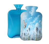 Dandelion Flowers Butterfly Hot Water Bottle with Cover, 2L PVC Hot Water Bag with Soft Cover, Reusable Heating Pad for Pain Relief Warm Hands Waist Abdomen Feet & Bed