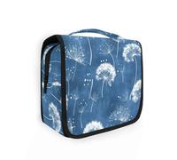 Dandelion Glory Blue Makeup Bags with hanging hook Zipper Capacity Travel Cosmetic Bag Vertical Free-Standing