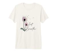 Dandelion Graphic Just Breathe Letter Print Inspirational Premium T-Shirt